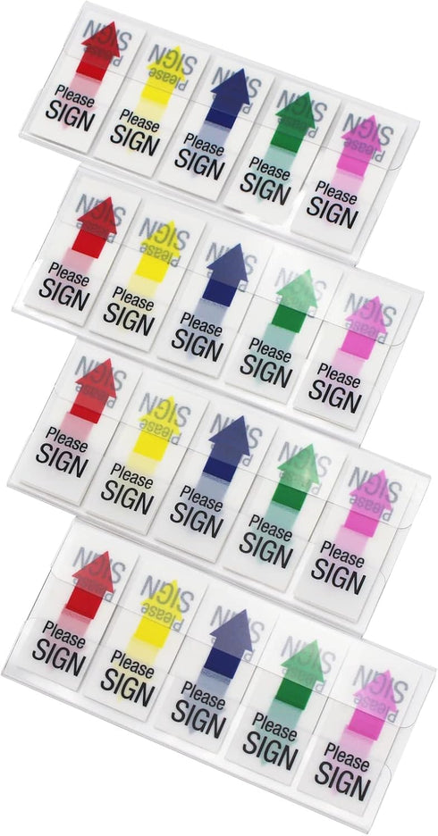 Please Sign Message Flags, Assorted Color, 400 Pages Total, 0.79x1.77 Inch Wide Flags, 4 Dispensers/Pack