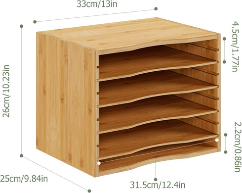 Bamjoy Bamboo 5 Tier Desktop Organizer, Paper Organizer Mail Sorter with Adjustable Shelves for School Home Office
