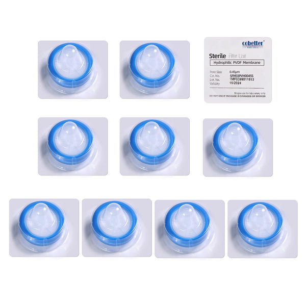 10pcs Syringe Filter PVDF Hydrophilic Filtration, Sterile Lab Filters, 0.2µm Pore Size, 13mm Membrane Diameter