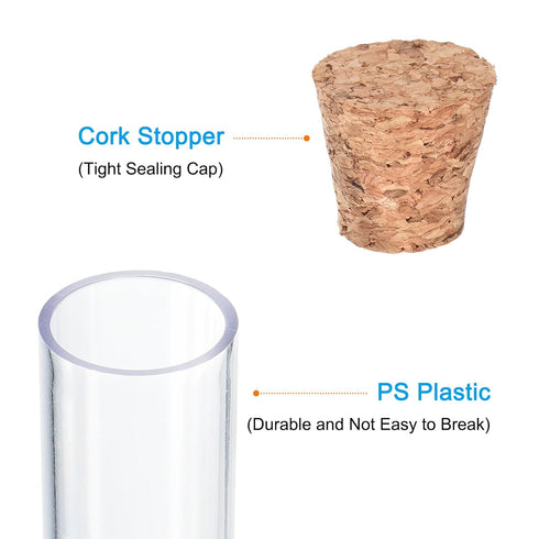 PATIKIL 7ml Plastic Test Tubes with Cork Stoppers, 40Pcs 100x12mm Tubes for Scientific Party Decoration and Lab Use