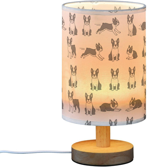 Generic Boston Terrier Dog Clipart Small Desk Lamp for Bedroom Nightstand Bedside Lamps with USB Table Lamp with Fabric