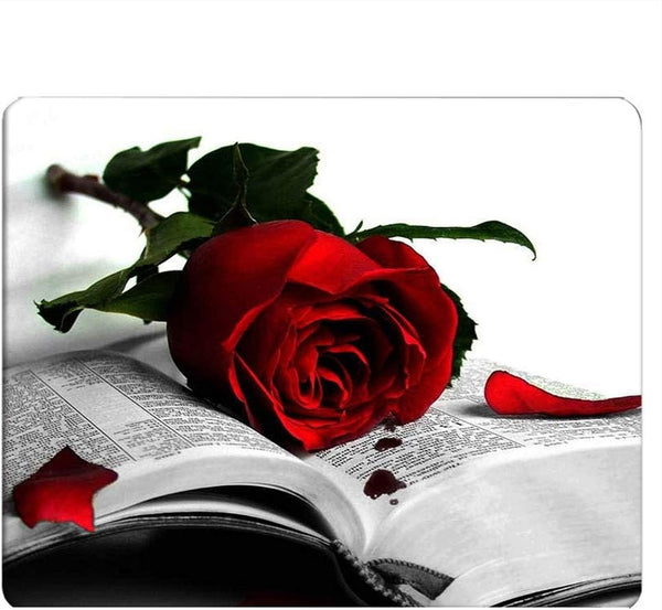 Red Rose Gaming Mousepad, Red Rose On Book Mouse Pad for Computer Desk, 9.5 X 7.9 Inch Non-Slip Rubber