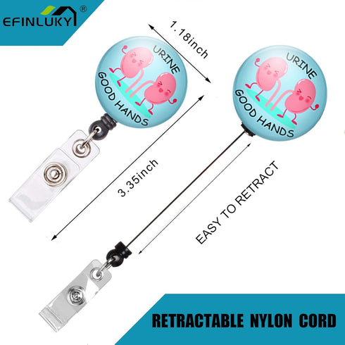 Kidney Badge Reel Urine Good Hands Holder - Retractable Nursing ID Badge Reel with Alligator Clip for Girls, Women