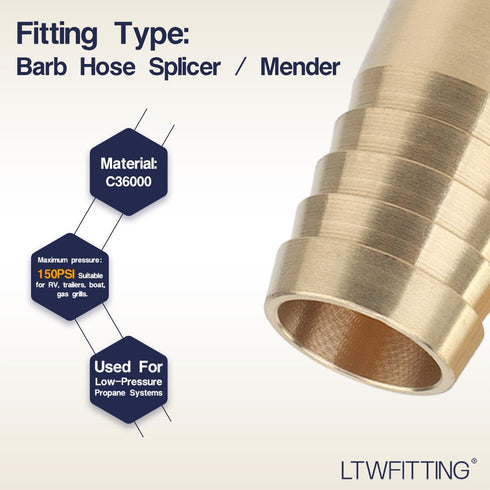 LTWFITTING Brass Barb Splicer Mender, 3/4-Inch ID Hose Fitting for Fuel System, Pack of 5