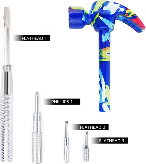 YOUMI 6 in 1 Multifunctional Anti-Corrosion Floral Hammer & Screwdriver Tool Set for Sweetheart (Blue)