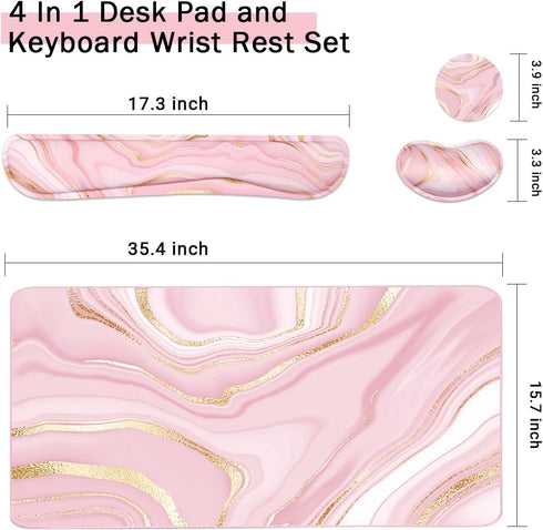 Keyboard Mouse Pad Set, Extended Desk Pad with Wrist Rest Support, Ergonomic Memory Foam for Home Office Study