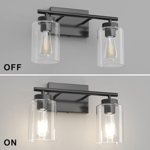 2 Bulb) Aipsun Light Matte Black Vanity Light Vintage Wall Sconces Lighting, Industrial Wall Light Fixture for Bathroom