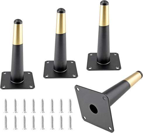 Seimneire 4pcs 6 Inch Furniture Legs, Straight Conical Metal Legs Matte Black Gold