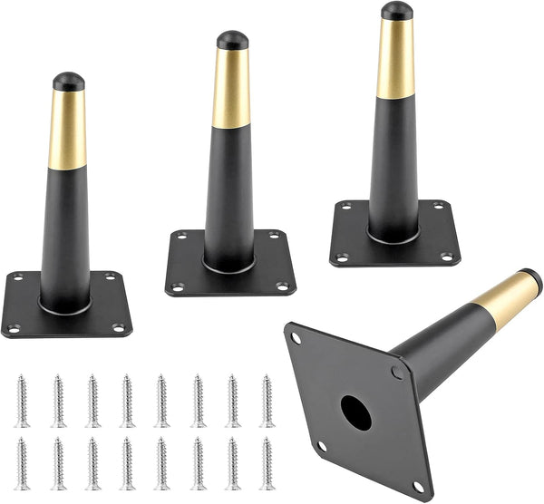 Seimneire 4pcs 6 Inch Furniture Legs, Straight Conical Metal Legs Matte Black Gold