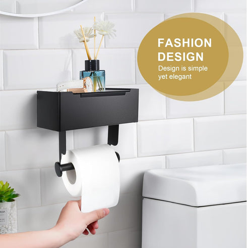 Beileqi 2 Pack Matte Black Toilet Paper Storage Holder with Shelf for Wet Wipes, Sanitary Tampon, Trash Bags, Bathroom