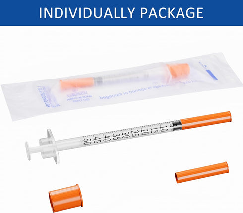U-100 0.5ml 31G 5/16 Inch(8mm) Pack 100 Syringe , Syringes for Lab Supplies Dispensing Supplies, Individually Wrapped