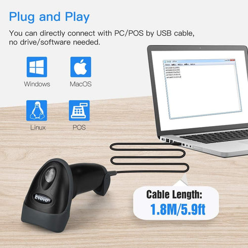Eyoyo EYH2 2D PDF417 Handheld USB Barcode Scanner, Wired Automatic QR Code Scanner Data Matrix Bar Code Reader