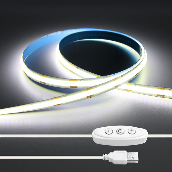iNextStation 6.6ft 2M 5V USB COB LED Strip Light, 640LEDs 6000K Cold