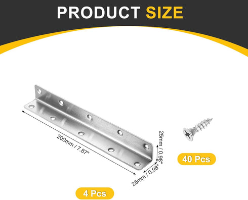 4Pcs 0.98"x0.98"x7.87" (25x25x200mm, uxcell L-Shaped Brackets Corner Brace, Corner Bracket Shelf Bracket Right Angle