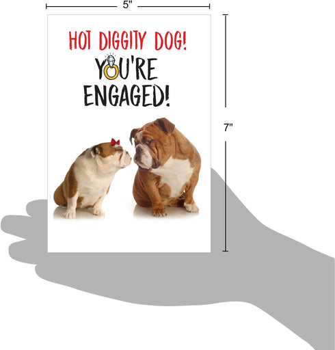 NobleWorks Funny Bulldog Engagement Greeting Card - Love Pet Animal Wedding Congratulations with Envelope (1 Card)