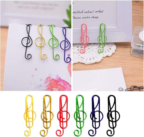 Music Paper Clips, 6 Colors, 100 Pcs Cute Funny Creative Music Coloured Plastic Alloy Office Stationery for Document