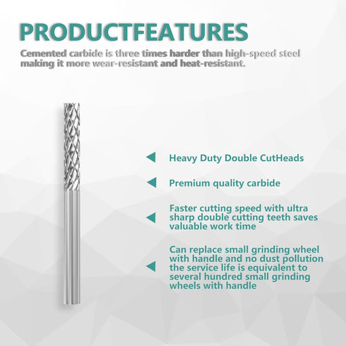Carbide Burr Set - 20 Carbide Rotary Tool Bits, 1/8'' Shank Diameter for Engraving and Grinding