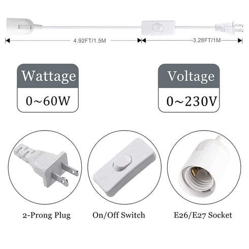 E26/E27 8.2Ft Bulb 4 Pack Hanging Light Socket with Cord - Extension Hanging Lantern Cord Cable - Lamp Cord with Switch