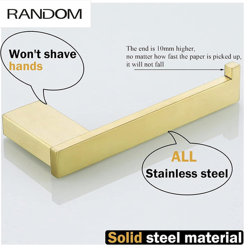RANDOM Brushed Gold Toilet Paper Holder, Modern SUS 304 Stainless Steel Bathroom Tissue Roll Holder