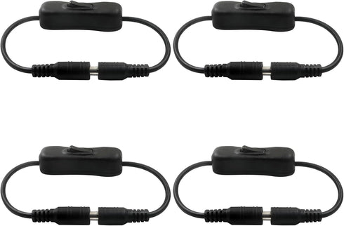 BokWin 4 Pack DC 12V Inline On/Off Switch with 5.5x2.1mm Male to Female