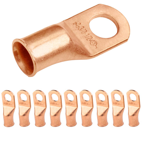 SELTERM 10pcs 3/0 AWG - 1/2" Stud Battery Lugs - Heavy Duty Wire Lugs, Battery Cable Ends, UL Bare Copper Eyelets