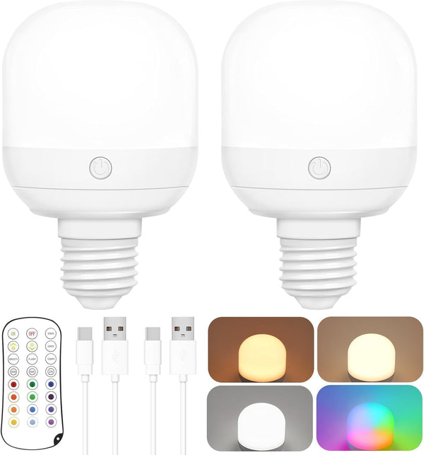 Yochoice 2-Pack Rechargeable Battery Operated Light Bulb with Remote Control, E26 Battery Powered