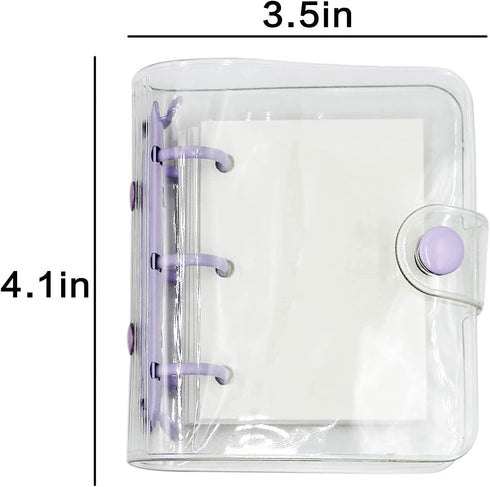 Cute Mini 3-Ring Binder Cover Notebooks, Transparent PVC Protector with Snap Button Closure, DIY Journal