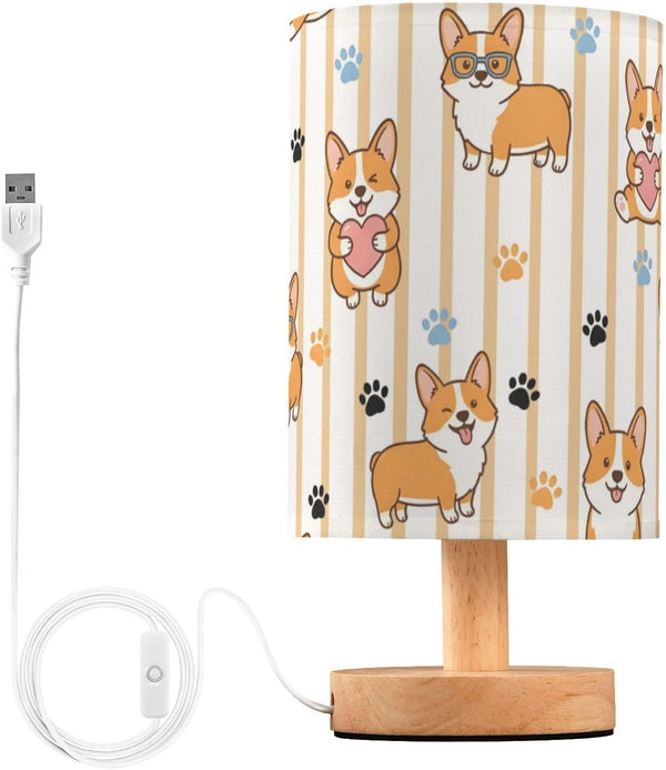 ALAZA Cute Cartoon Funny Corgi Dogs Bedside Table Lamp with USB Port