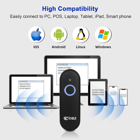 OBZ Mini 2D Bluetooth Barcode Scanner, 2.4G Wireless Handheld 1D 2D QR Code Scanner for iOS Android Windows iPhone iPad