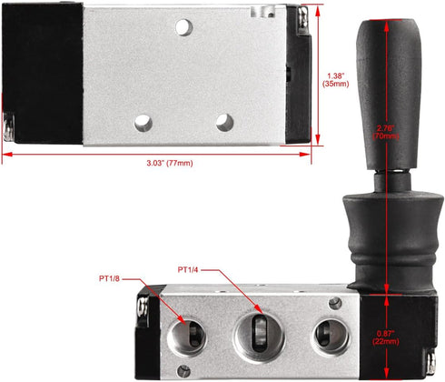 Pneumatic Hand Pull Mechanical Valve 4H210-08, 2 Position 5 Way PT1/4" Manual Control with Fittings and Muffler