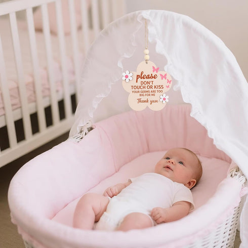 lasuroa Please Do Not Touch or Kiss Baby Sign, Wooden Dont Touch Baby Sign for Car Seat Me Stroller Tag No Touching