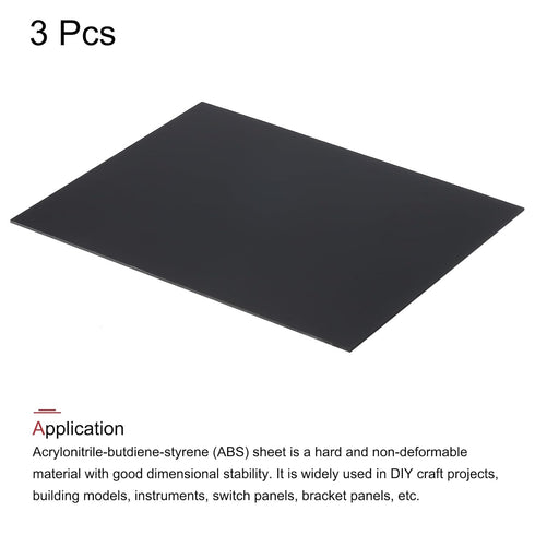 MECCANIXITY ABS Plastic Sheet 10 Inch x 8 Inch x 0.08 Inch, Black Styrene Sheets for Building Model DIY Crafts (3 Pcs)
