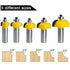 5pcs 1/2 Inch Set Set 1/8", 1/4", 5/16", 3/8", 1/2" Wolfride Shank Cove Router Bit Cove Molding Router Bits Radius Cove