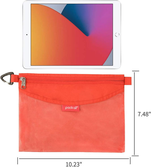 Pack of All Water-Resistant Material Zipper Pouch, Mesh Zipper Bags for Storage, Travel, Office (Orange, Medium)