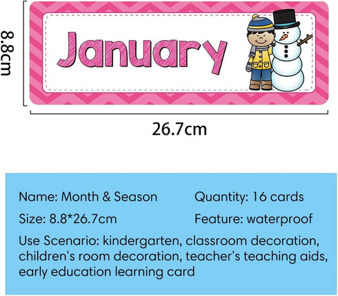 Lachilly 16 Pcs Months of The Year Flashcards, Monthly Headliners for Bulletin Board Classroom Decoration