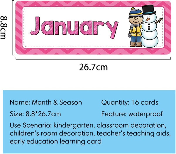 Lachilly 16 Pcs Months of The Year Flashcards, Monthly Headliners for Bulletin Board Classroom Decoration