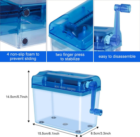 JIKIOU Mini Hand Shredder, Portable Paper Cutting Tool for Home Office, Blue
