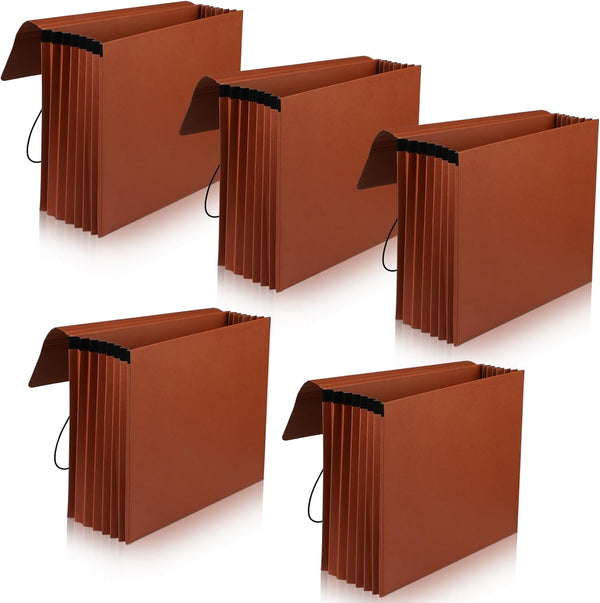 Chuangdi 5 Pcs Expanding File Wallet | Heavy Duty Box of 8 Brown File Folders | Letter Size File Organizer