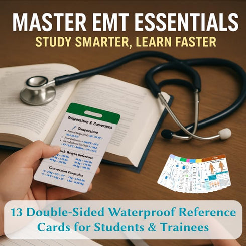 Generic Set 13 Complete EMT Badge Card of Cards - Waterproof Pocket Guide with Vital Signs & EKG - Essential Gear