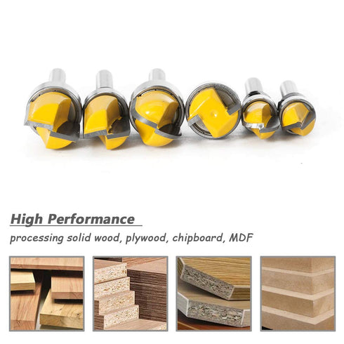 6 Set 1/4-Inch Trimming Mesee Pieces Template Router Bit with Bearing, Shank Straight Bits and Bowl Tray Bits V