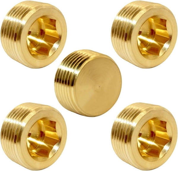 Joywayus Pack of 5 Brass Hex Counter Sunk Plug 3/4" NPT Male Pipe Fitting Set for Closing Pipe End