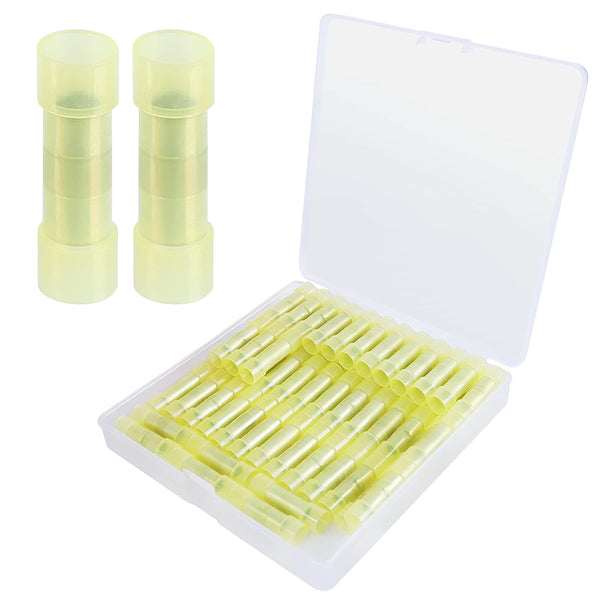 120pcs Yellow PA66 Nylon 12-10 AWG Electrical Crimp Butt Connectors, Fully Insulated Splice Terminals