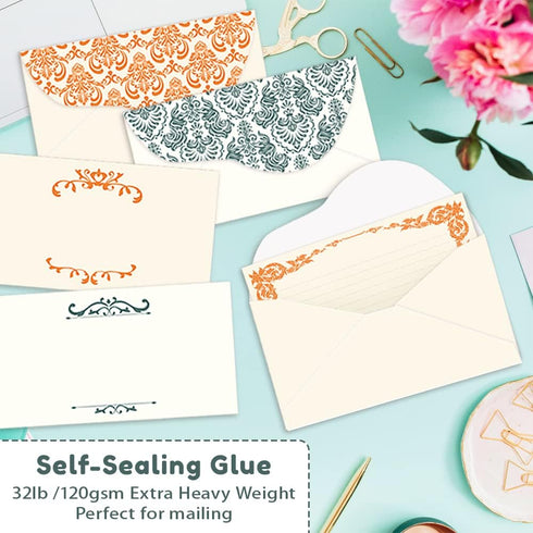 96 Set (64 32 2 8.5 11 Anzon Mories Piece Stationary Sheet Paper and Envelope) Both Side Line Vintage Ivory Lace
