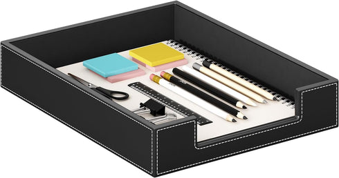 Leather Letter Tray, AUVAHOX Elegant Desk Organizer for Office Supplies, Mail, Paper, File, Magazine, Perfect Space Saver for Desk - Black by AUVAHOX