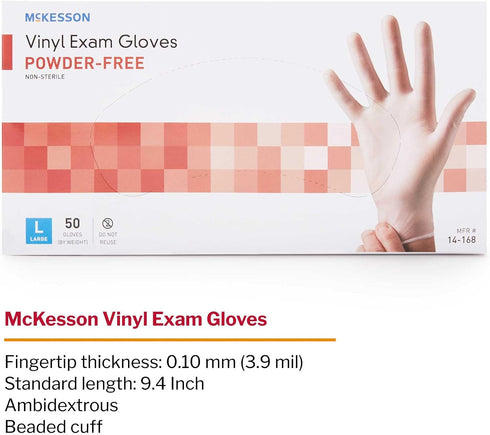 50 Count, 1 McKesson Confiderm Vinyl Exam Gloves - Powder-Free, Latex-Free, Ambidextrous, Smooth, Non-Sterile