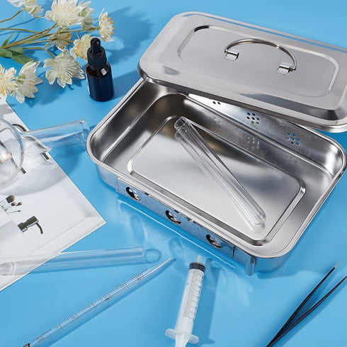 OLYCRAFT Stainless Steel Instrument Tray Organizer, 6.3x9.4x2.1 Inch Solid Box with Lid for Lab Instrument Tools