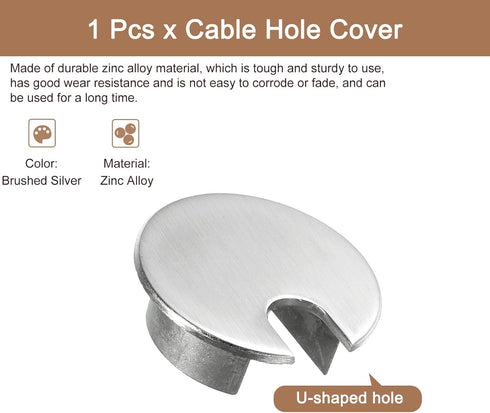uxcell 1-3/8"(35mm) Zinc Alloy Desk Cable Hole Cover for Office Computer Wire Organizer, Brushed Silver