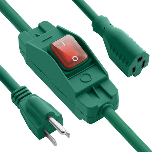 Outdoor Extension Cord with On/Off Waterproof Switch, Heavy Duty 3 Prong Extension Cord, 3 Ft, Green