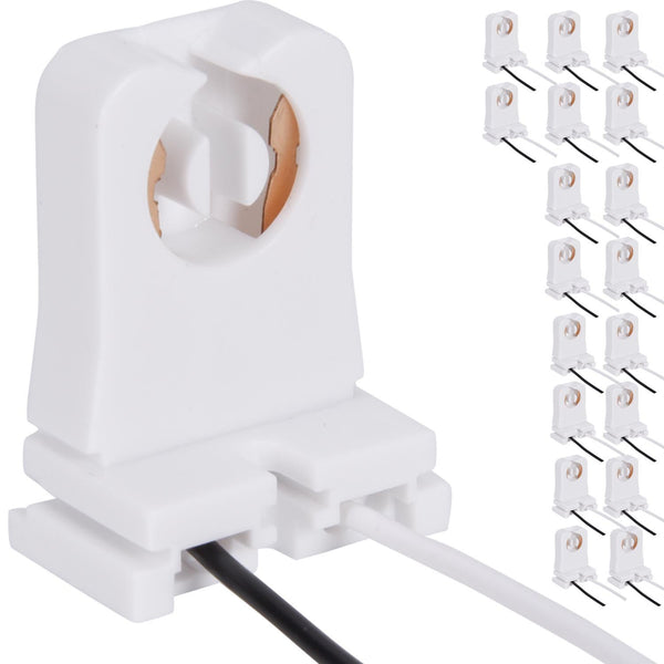 JACKYLED Non-Shunted Turn-Type T8 Lamp Holder UL Socket Tombstone with 10 Inches Wires Attached (18-Pack)