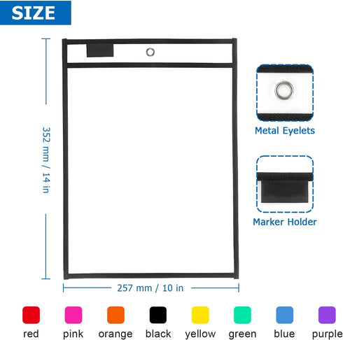 8 Pack 10 14 Inch 8 Tamaki Dry Erase Pockets Sleeves with Rings, x Ticket Holders Clear Plastic Sheet Protectors